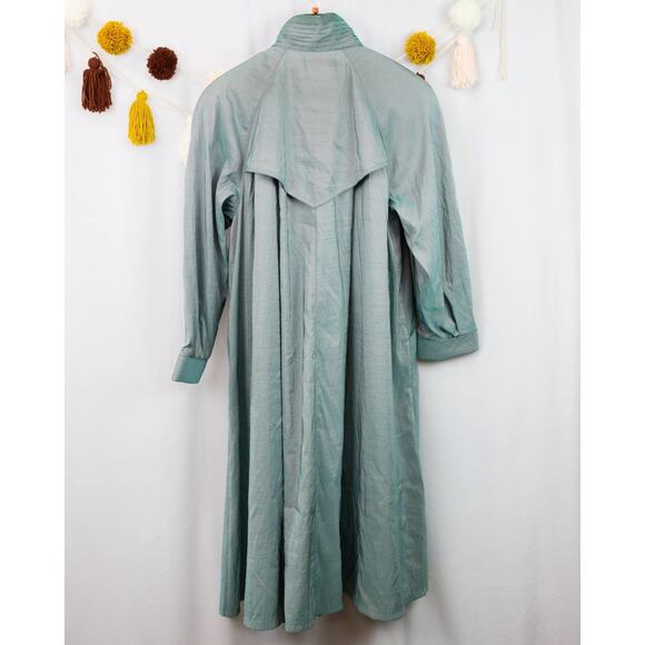 London Fog Vintage Iridescent Blue Green Trench Coat Lightweight Size 4 Petite - Picture 4 of 6